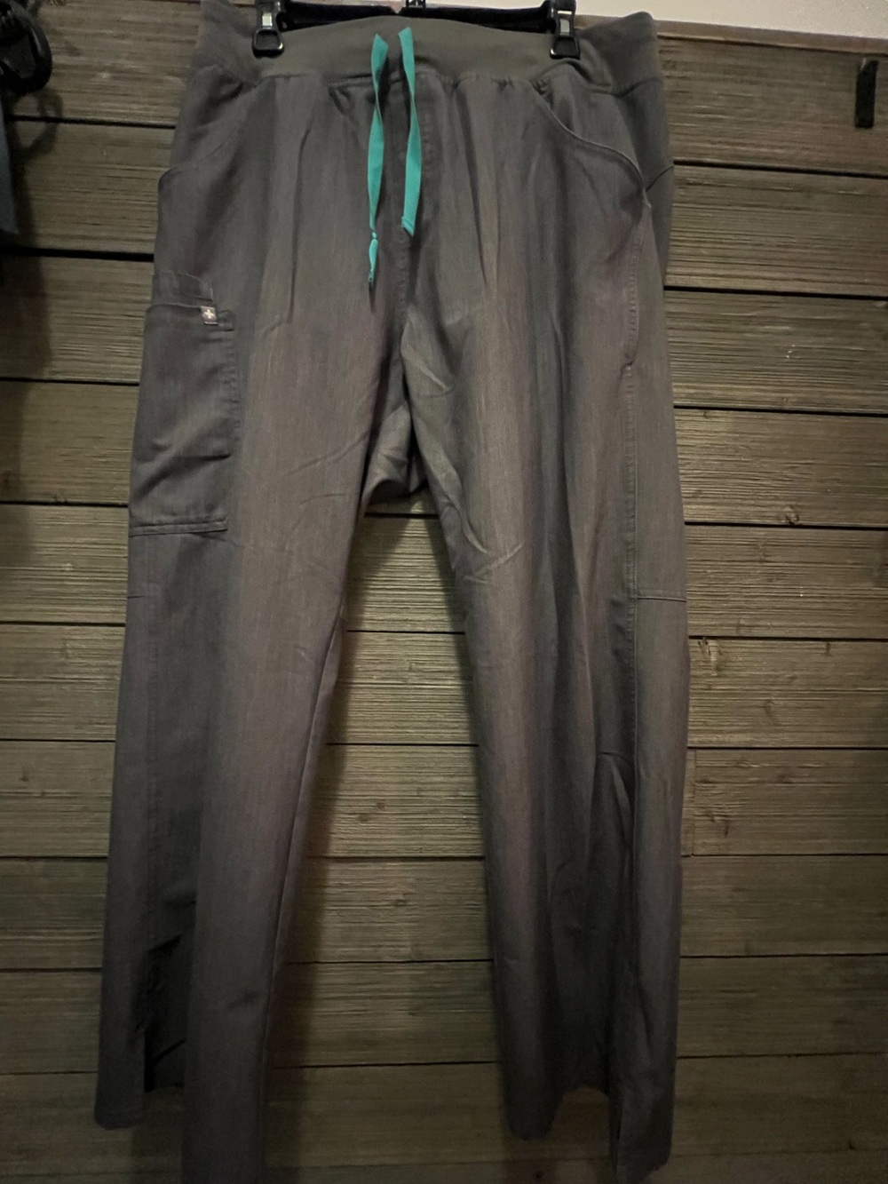 Figs Kade Wide Leg Scrub Pants Grey With Teal Drawstring